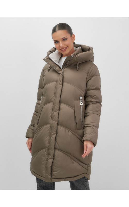 Длинный зимний пуховик с капюшоном для женщин