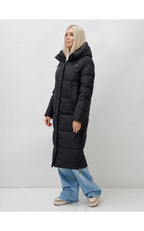 Длинный зимний пуховик с капюшоном для женщин