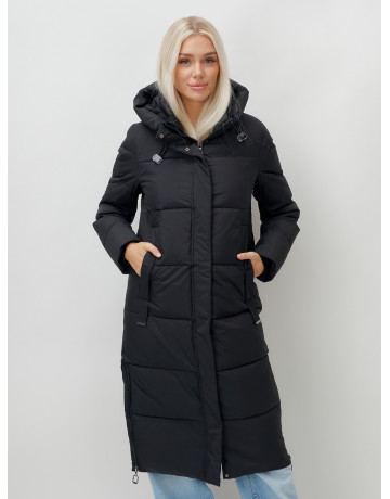Длинный зимний пуховик с капюшоном для женщин