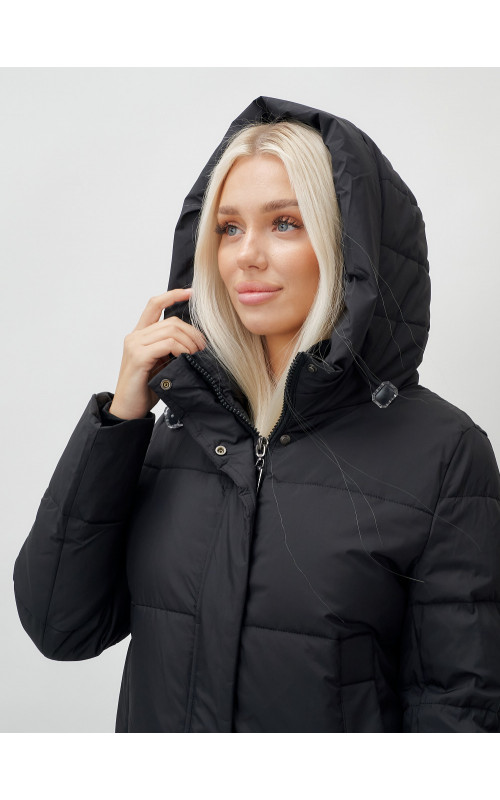 Длинный зимний пуховик с капюшоном для женщин