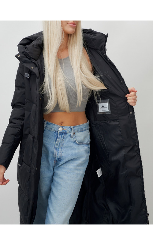 Длинный зимний пуховик с капюшоном для женщин