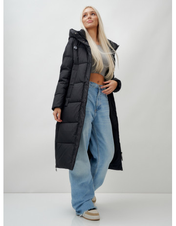 Длинный зимний пуховик с капюшоном для женщин
