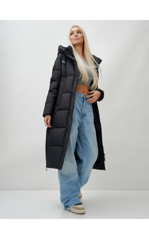 Длинный зимний пуховик с капюшоном для женщин