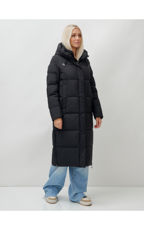 Длинный зимний пуховик с капюшоном для женщин