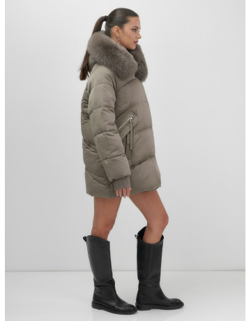 Пуховик с песцовым мехом, сезон осень-зима 2025, для женщин