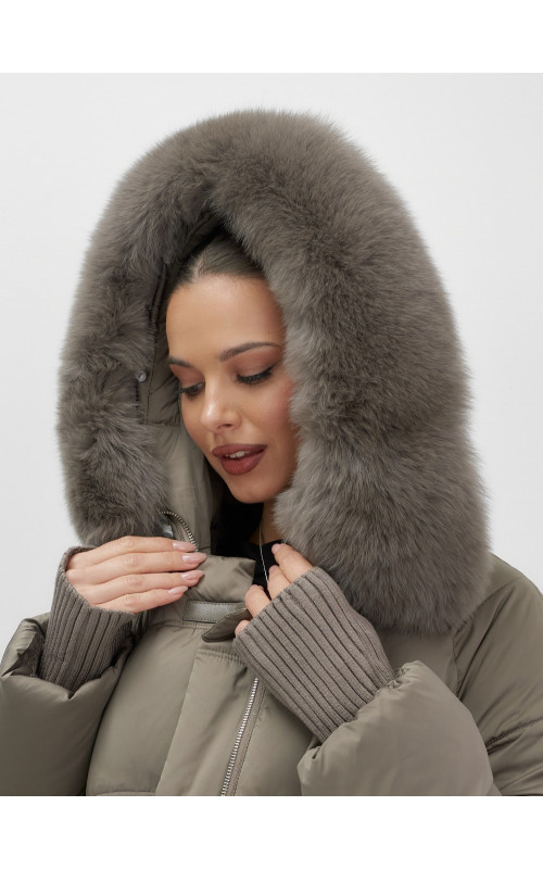 Пуховик с песцовым мехом, сезон осень-зима 2025, для женщин
