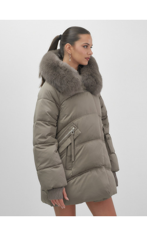 Пуховик с песцовым мехом, сезон осень-зима 2025, для женщин