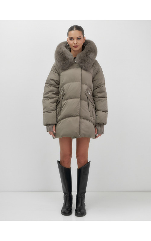Пуховик с песцовым мехом, сезон осень-зима 2025, для женщин
