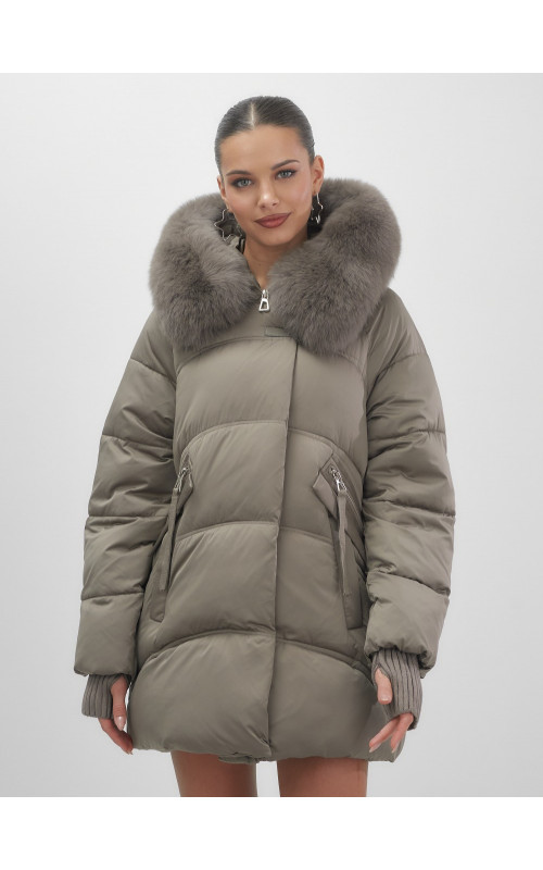 Пуховик с песцовым мехом, сезон осень-зима 2025, для женщин
