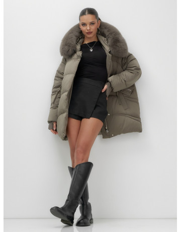 Пуховик с песцовым мехом, сезон осень-зима 2025, для женщин