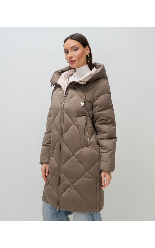 Длинный женский пуховик с капюшоном для зимы