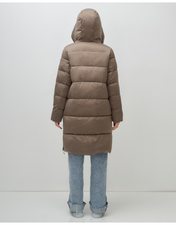 Длинный женский пуховик с капюшоном для зимы