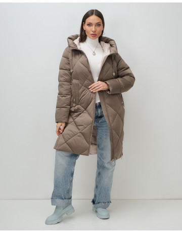 Длинный женский пуховик с капюшоном для зимы