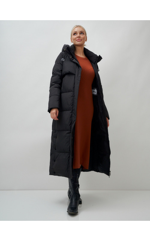 Длинный зимний пуховик с капюшоном для женщин