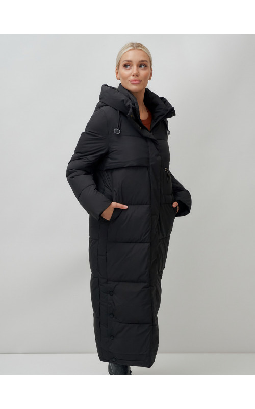 Длинный зимний пуховик с капюшоном для женщин