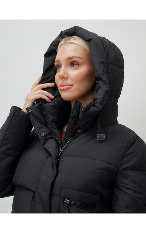 Длинный зимний пуховик с капюшоном для женщин