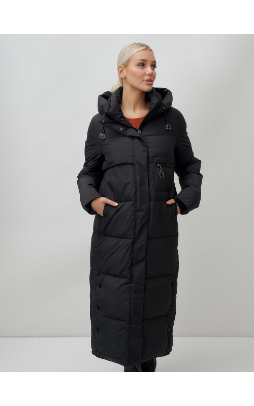 Длинный зимний пуховик с капюшоном для женщин