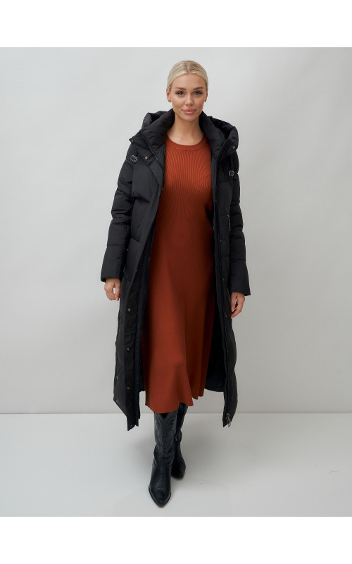 Длинный зимний пуховик с капюшоном для женщин