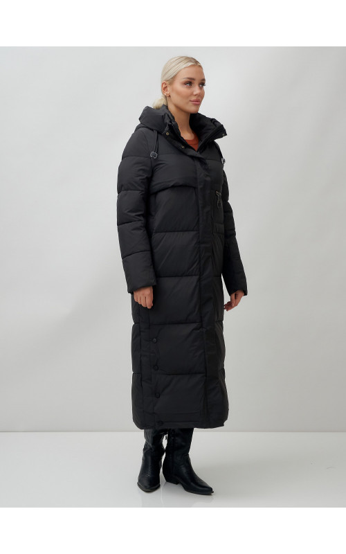 Длинный зимний пуховик с капюшоном для женщин