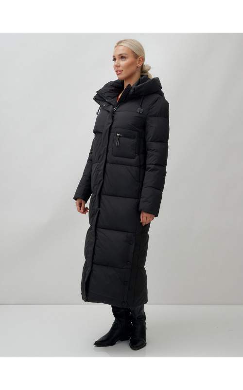 Длинный зимний пуховик с капюшоном для женщин