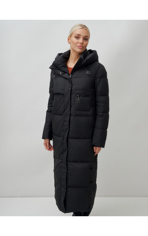 Длинный зимний пуховик с капюшоном для женщин