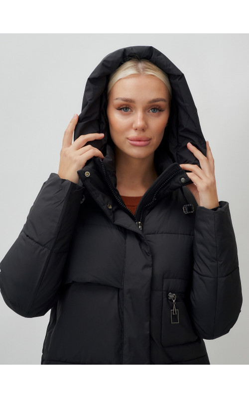 Длинный зимний пуховик с капюшоном для женщин