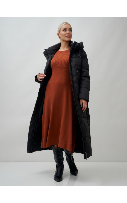 Длинный зимний пуховик с капюшоном для женщин