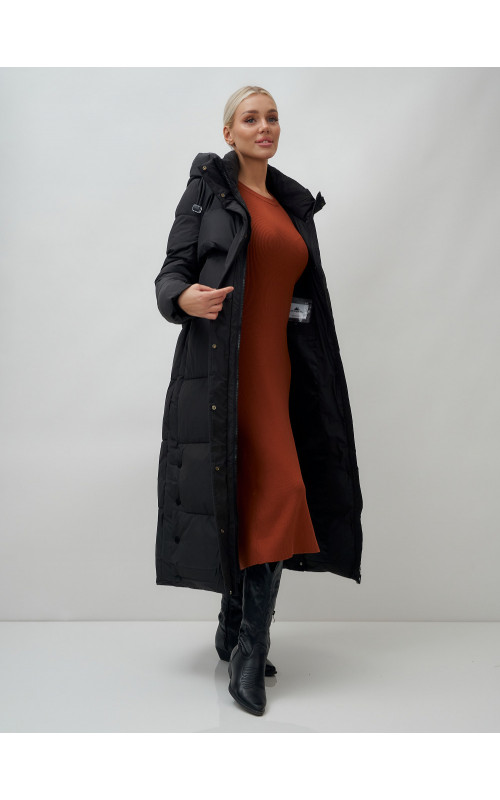 Длинный зимний пуховик с капюшоном для женщин