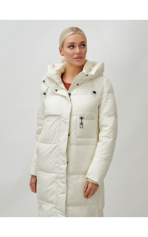 Длинный зимний пуховик с капюшоном для женщин