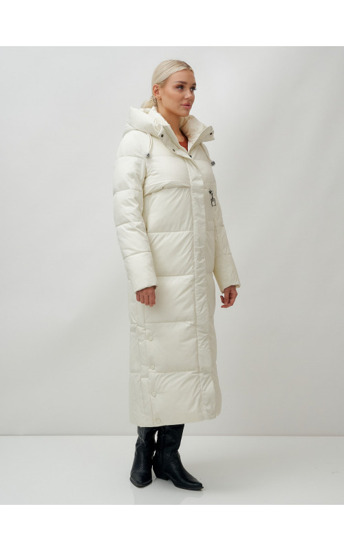 Длинный зимний пуховик с капюшоном для женщин