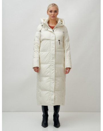 Длинный зимний пуховик с капюшоном для женщин