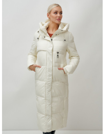 Длинный зимний пуховик с капюшоном для женщин
