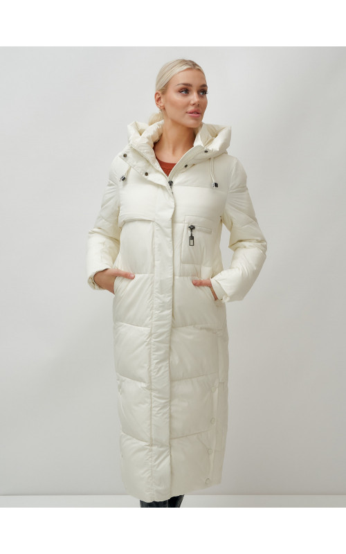 Длинный зимний пуховик с капюшоном для женщин