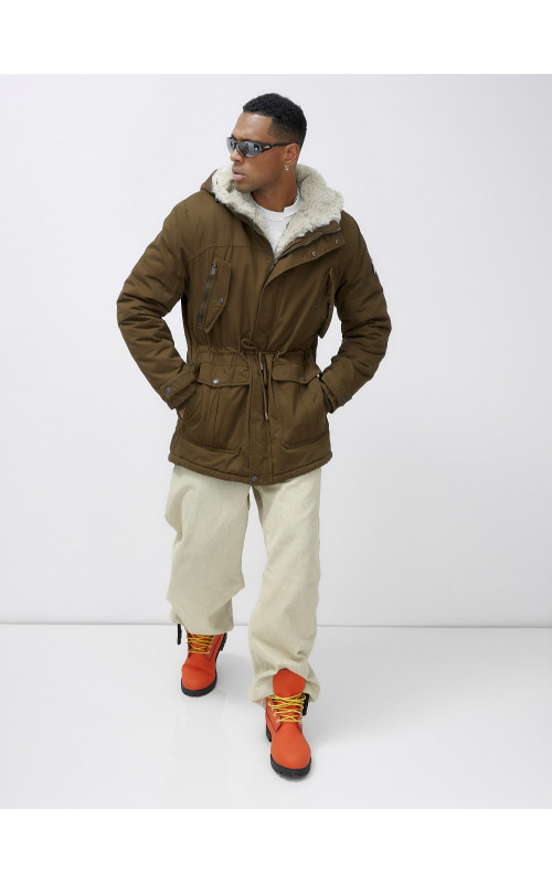 Мужская зимняя парка с меховым капюшоном для активного отдыха.