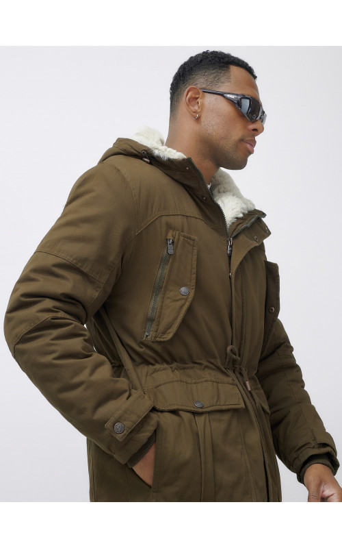 Мужская зимняя парка с меховым капюшоном для активного отдыха.