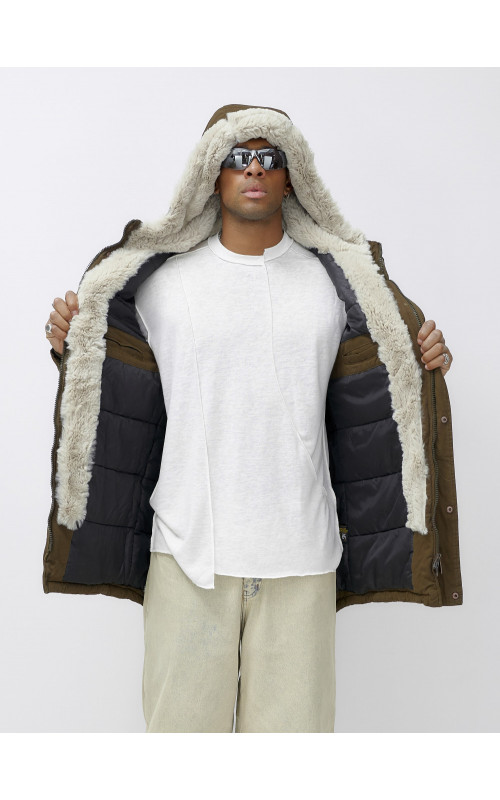 Мужская зимняя парка с меховым капюшоном для активного отдыха.