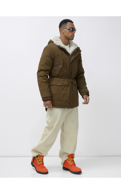 Мужская зимняя парка с меховым капюшоном для активного отдыха.