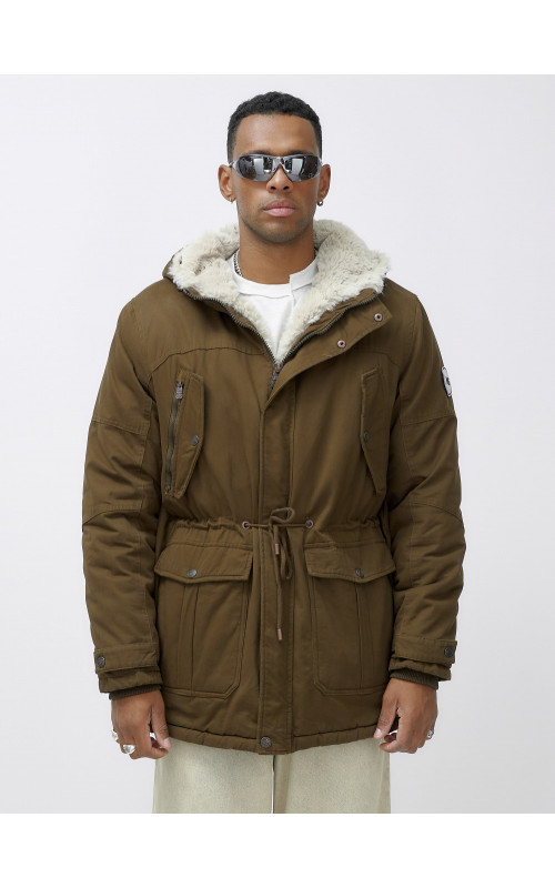 Мужская зимняя парка с меховым капюшоном для активного отдыха.