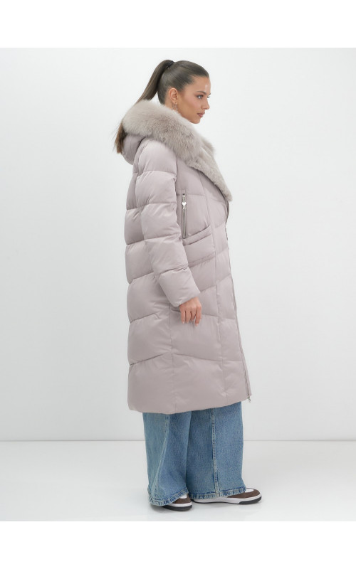 Пуховик премиум-класса с английским воротником из натурального меха кролика, зима 2025