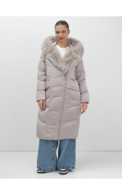 Пуховик премиум-класса с английским воротником из натурального меха кролика, зима 2025