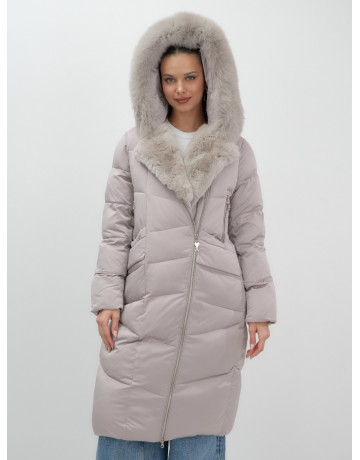 Пуховик премиум-класса с английским воротником из натурального меха кролика, зима 2025