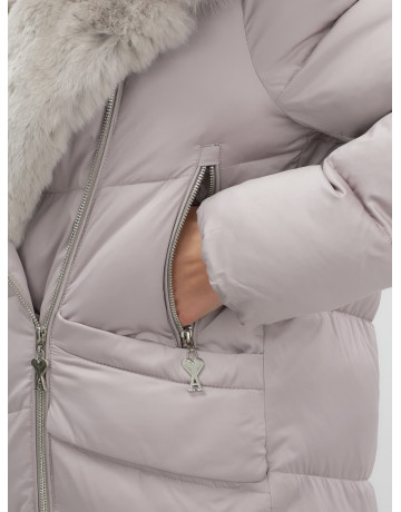 Пуховик премиум-класса с английским воротником из натурального меха кролика, зима 2025