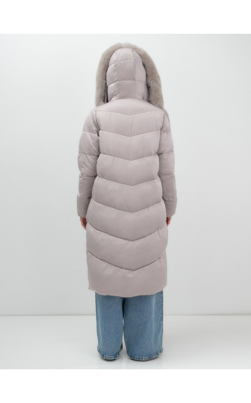 Пуховик премиум-класса с английским воротником из натурального меха кролика, зима 2025