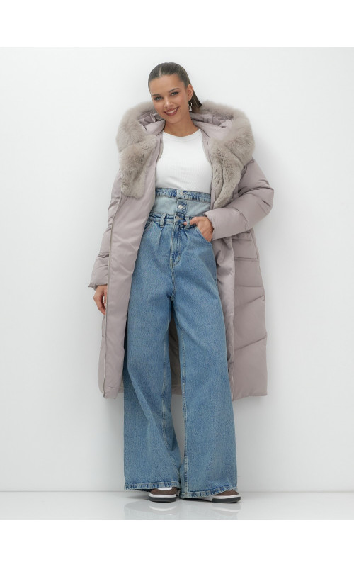 Пуховик премиум-класса с английским воротником из натурального меха кролика, зима 2025