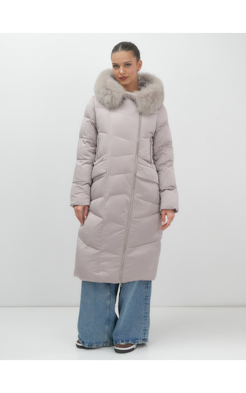 Пуховик премиум-класса с английским воротником из натурального меха кролика, зима 2025