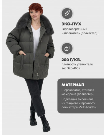 Пуховик с мехом песца, элегантный и стильный, для зимы 2025.