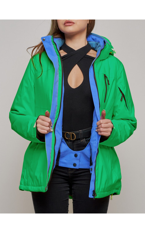 Женская горнолыжная куртка, зелёная сезон зима