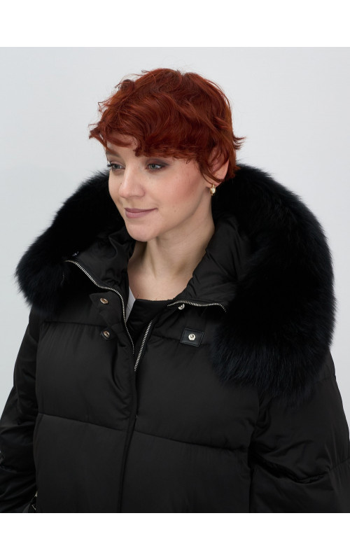Пуховик с мехом песца, зимний, элегантный, для женщин