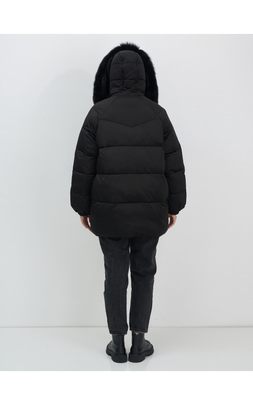 Пуховик с мехом песца, зимний, элегантный, для женщин