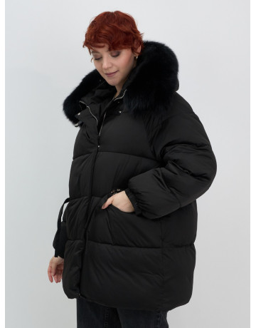 Пуховик с мехом песца, зимний, элегантный, для женщин